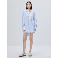 Selling🔥Split plus Size Women's Clothing【Black Label】Blue Striped Shirt Contrast Color Profile Culottes Summer Casual Tw