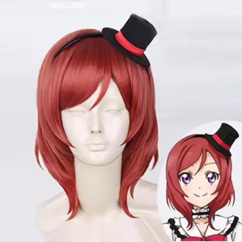 LoveLive! Love Live Maki Nishikino Short Red Heat Resistant Cosplay Costume Wig + Wig Cap