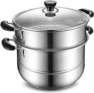 WSJTT 26 CM Stainless Steel 2 Tier Steamer Pot Steaming Cookware, Stainless Steel Stockpot with Lid