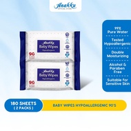 Anakku Hypoallergenic Baby Wipes Wet Tissue Tisu Basah Bayi (90's) - 2 Packs