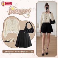 One Set 3in1 cardigan knitted cardigan short skirt shoulder bag wrinkled bag | Modern, contemporary,