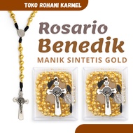 8MM GOLD BENEDICT ROSARY CATHOLIC BENEDICT ROSARY NECKLACE/ ORIGINAL CATHOLIC ROSARY/