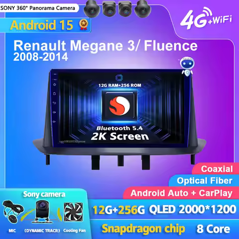 Android 15 Carplay Auto Car Radio Multimedia Player For Renault Megane 3 Fluence Samsung SM3 2008 - 