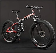 Fashionable Simplicity Adult Mountain Bikes Foldable Frame Fat Tire Dual-Suspension Mountain Bicycle High-carbon Steel Frame All Terrain Mountain Bike " (Color : 26 Red, Size : 24 Speed)