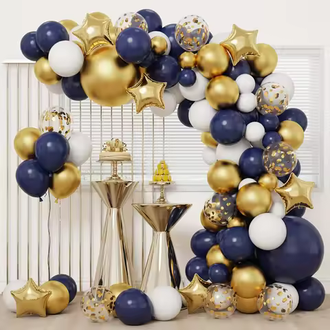 167pcs Elegant Royal Blue, White, and Golden Latex Balloons Balloon Arch Kit for Graduation,Birthday