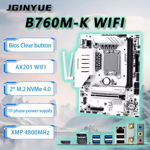 JGINYUE B760M-K WIFI Motherboard M-ATX ARGB LGA1700 Support Core 12400F/13400F/13490F/12600KF/14600K