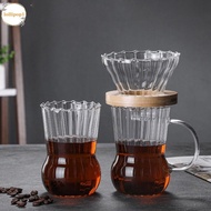 LOLLIPOP1 Coffee Dripper, Stripes Wood Stand Glass Coffee Pot, Easy To Clean Coffee Funnel Handle Coffee Filter Hand Drip Kettle Restaurant