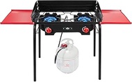 Hike Crew Cast Iron Double-Burner Outdoor Gas Stove | 150,000 BTU Portable Propane-Powered Cooktop with Removable Legs, Temperature Control Knobs, Wind Panels, Hose, Regulator &amp; Storage Carry Case