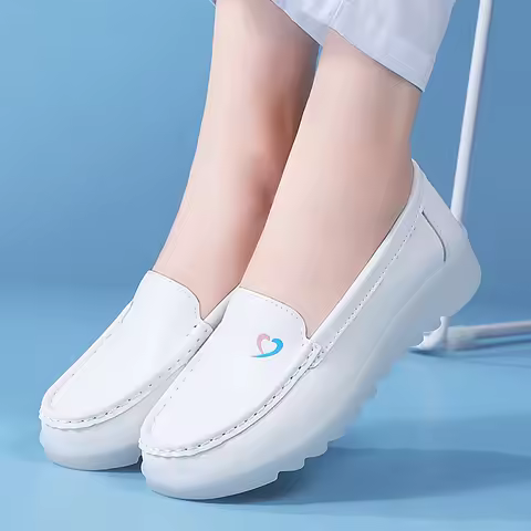 New Women's Nursing Shoes White Jelly Base Sneakers Walking Shoes Mary Jane Comfortable Balance Casu