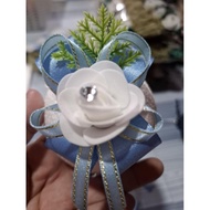 corsage with flowers and pin - dusty blue