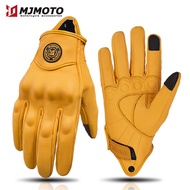 MJMOTO Retro Motorcycle Leather Gloves Summer Breathable Mens Nostalgic Classic Biker Gloves Outdoor