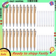 20 Pcs Bamboo Retractable Ballpoint Pen and 20 Pcs Extra Refills, Black Ink 1 mm Bamboo Pen Retracta