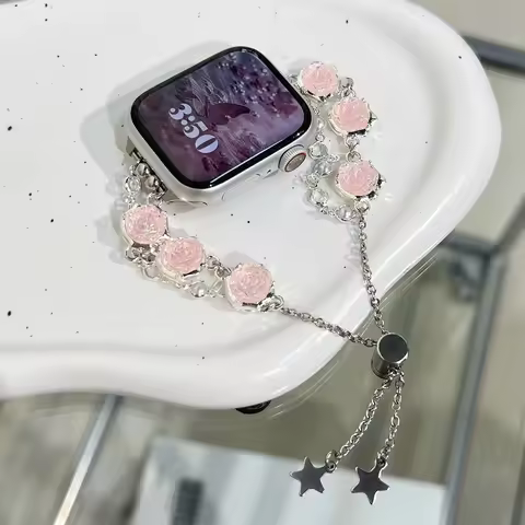 Suitable For Applewatch9 Camellia Chain Strap Apple Watch IWatch8 Small Fresh Metal Bracelet SE New 