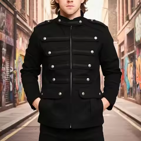 Men's Punk Rock Studded Faux Leather Military Jacket