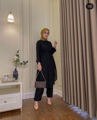 One set kemeja tunik rayon polos /setcel rayon tunik polos /fhasion muslim wanita terbaru