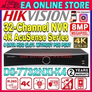 HIK HIKVISION 32CH NVR 32 CH CHANNEL DS-7732NXI-K4 12MP NETWORK VIDEO RECORDER 4 HDD SLOT NO POE POR