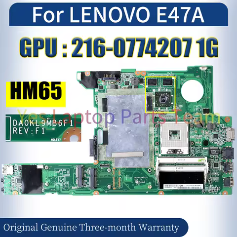 DA0KL9MB6F1 For LENOVO E47A Laptop Mainboard HM65 216-0774207 1G 11S11013394ZZ Notebook Motherboard 