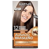 Kativa Brazilian Straightening Kit, 12 Weeks of Home Use Professional Straightening, with Organic Argan Oil, Shea Butter, Keratin &amp; Amino Acids, for Straighter, Softer and Shinier Hair, All Hair Types