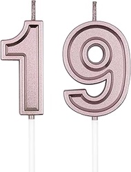 19th & 91st Birthday Candles, Rose Gold Number 19 91 Candle for Cake Decoration on Birthday Party or