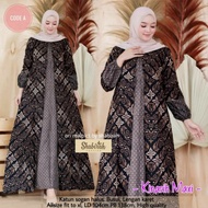 gamis batik kombinasi polos/ gamis jumbo - abu-abu xxxl