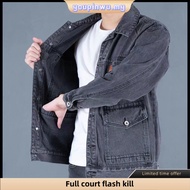 Denim jacket men jeans Denim Jacket Japanese Multi-Pocket Tooling Loose Plus Size Men S  jeket lelak