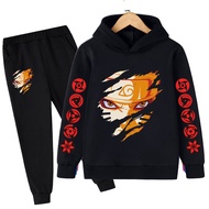 Children's Naruto Sweater Hoodie Set Anime Long Sleeve Autumn Winter Pullover Children's Casual Sports Top + Pants Set in Stock