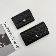 CHANEL 黑荔枝皮銀釦下蓋長夾AP0241