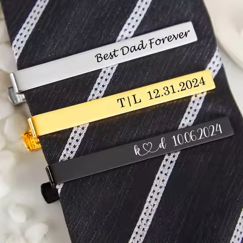 Jeshayuan Personalized Tie Clip Groomsmen Tie Bar Engraved Tie Clip Custom Tie Bar Name Tie Clip For