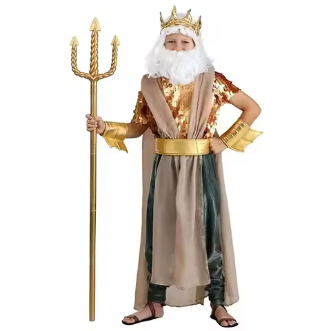 Greek Golden King Neptune Fancy Dress Up God of The Sea Poseidon Halloween Costume