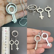 海外搜回 三合一男女符號同體純銀925情侶匙吊墜與介指