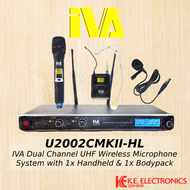 IVA U2002CMKII Series Dual Channel UHF Wireless Microphone System with 1x Handheld &amp; 1x Bodypack c/w Headset/Clip Mic