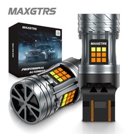 MAXGTRS หลอดไฟ LED 3157 Canbus 2x T20 7443 W21/5W สองสีสีเหลืองอำพันคู่เปลี่ยนเป็นสีคู่สัญญาณไฟเลี้ย