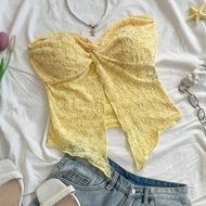 เสื้อคอจีนตัวเกาะลุคเซ็กซี่ใส่สบาย ผ้าถักแจ็คการ์ดลายดอกไม้สีขาวด้านหน้าเกลียว สำหรับผู้หญิง
