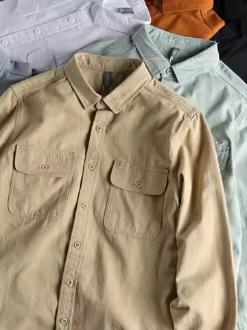 Military Style Pure Cotton Work Shirt Men's Long Sleeve Slim Fit Double Pocket Autumn Wear Resistant