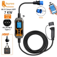 Feyree ที่ชาร์จแบบพกพา EV แบบ2 11KW 7KW แอป Wi-Fi เวอร์ชันบลูทูธ EVSE สายชาร์จ5ม. ปลั๊กซีอีสำหรับรถย