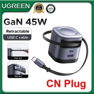 UGREEN 45W 65W 100W GaN Charger Built-In Retractable USB C Cable 3 Ports Nexode GaN Fast Charger