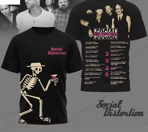 Men T-shirt Rock Band Social Distortion 2026 Tour 3d Print Tshirt Men Women Fashion Hip Hop Short Sl