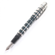 【5積分】成色極佳 □MONTBLANC2008 年喬治蕭伯納紀念版 18K 金中號筆尖條紋鋼筆，帶筆帽，銀綠色，德國製造 男士