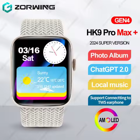 HK9 Pro Max+ Gen4 AMOLED Smart Watch Men Women Chat GPT Photo Album Smartwatch Series 9 Heart Rate N