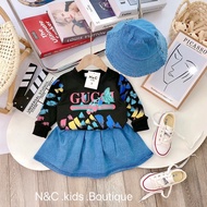 Set áo Guc quả dâu + cv bò jean + mũ nón jean bé gái