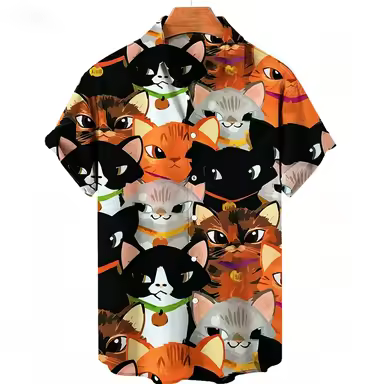 Wildlife Lion Hound Print Men's Shirt Cute Dog Print Short Sleeve Shirt Open Lapel Men's Top Comfort