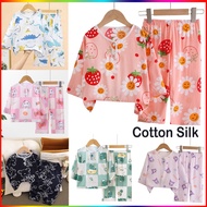 (1-5yrs) Kids Pajamas Cotton Silk Cool Sleepwear Thin Nightwear Baju Tidur Budak Nipis Tipis Sejuk