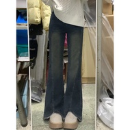 [Off-Shelves Senior Sister] Split Jeans Korean Flared Floor-Length Pants Ankle-Length Elastic Slimme