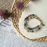 雙層金黃招財貓紫色系彈性手鍊