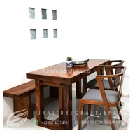 SET MEJA MAKAN KAYU SOLID TREMBESI 1,5 METER / MEJA TREMBESI 150 cm