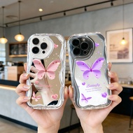 Trendy Y2K Butterfly Mirror Phone Case Clear Cream Wavy Star Girly Protective Casing Samsung A57 A37
