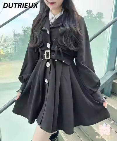 Rojita Clothes Autumn and Winter Rhinestone Belt Lace-up Mine Mass-Produced Trench Coat Women's Wais