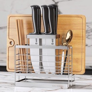 [ST]💧EliasKitchen Knife Holder Knife Holder Cutting Board All-in-One Rack304Stainless Steel Toolframe Chopping Board Rac