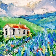 愛爾蘭水果繪畫原創藝術阿馬爾菲 6x6 海岸厚塗藝術