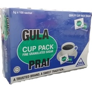 Gula Prai Cup Pack Fine Granulated Sugar 100 Sachet x 5g